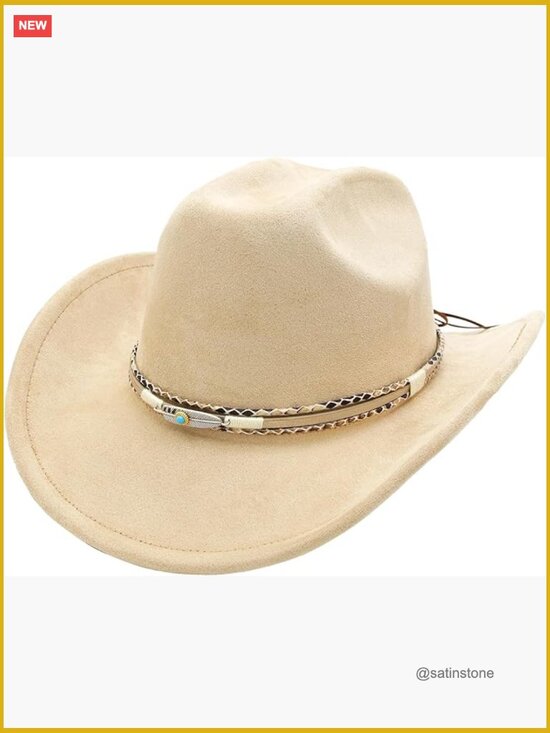 Vintage Western Cowboy Hat with Buckle Belt Wide Brim Polyester main image 5